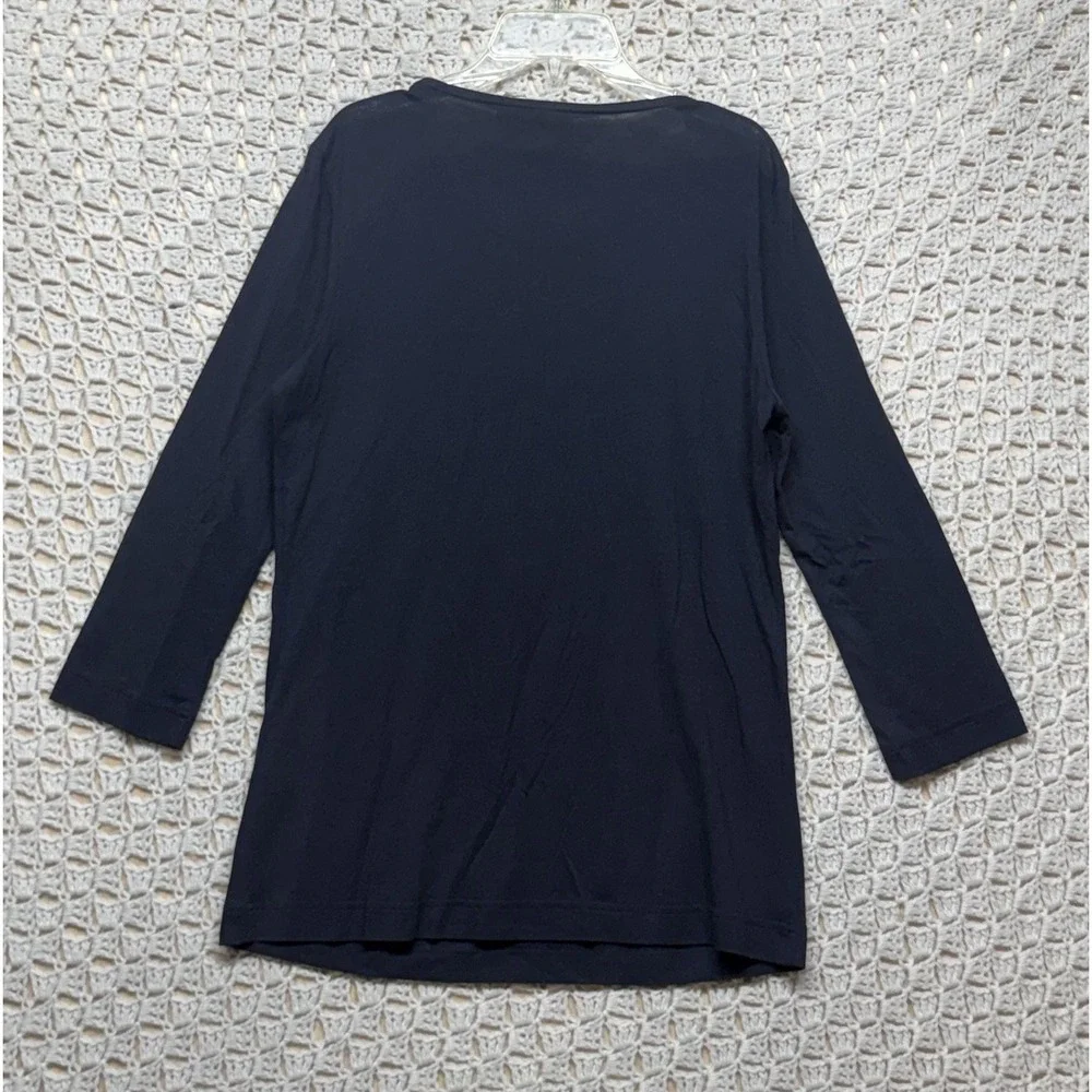 Tory Burch Top Shirt Size M Navy Blue 3/4 Sleeve‎  Bling Cotton Modal  Blouse